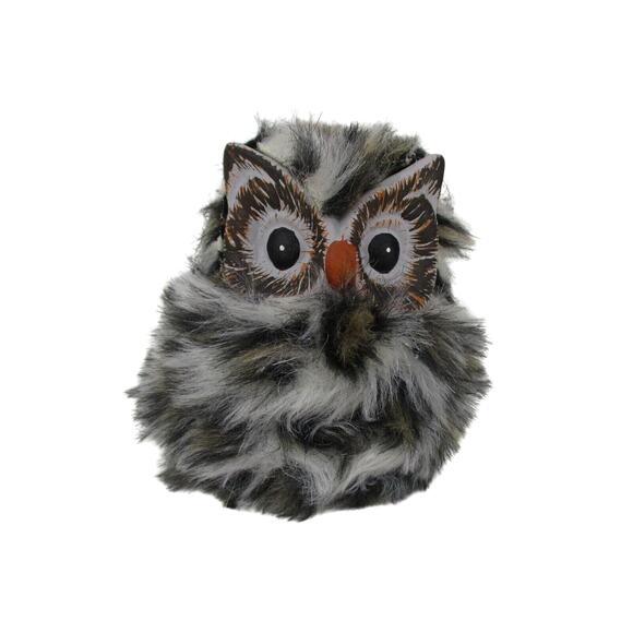 Owl Figuring with Faux Fur Feathers Adorable Owl 4.5"H x 4"W x 3.5" D - Picture 1 of 7